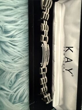 Kay Jewelers Stainless Steel 'DAD' Bracelet with Clear Stones - Silver